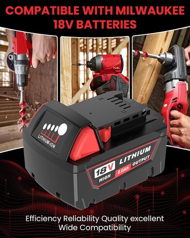 2PC 8.0Ah Replacement for Milwaukee 18 Volt Battery(2Pack) | Compatible with Milwaukee 18V Hammer Drill, Impact Driver, Sawzall, Vacuum in Kuwait