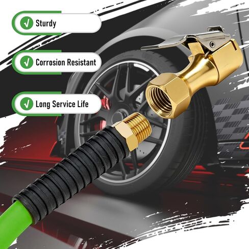 Lock On Air Chuck with Clip, 1/4" NPT Closed Flow Tire Chuck 150 PSI, Heavy Duty Air Compressor Accessory for Tire Inflator Gauge, 4PCS Kit with Valve Stem Caps – Leak-Proof Inflation Tool in Kuwait