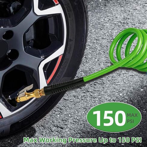 Lock On Air Chuck with Clip, 1/4" NPT Closed Flow Tire Chuck 150 PSI, Heavy Duty Air Compressor Accessory for Tire Inflator Gauge, 4PCS Kit with Valve Stem Caps – Leak-Proof Inflation Tool in Kuwait