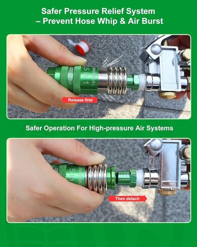 GODESON 4-Piece 1/4" NPT Air Hose Fittings, 5-in-1 Safety Universal Air Coupler and 3 Plugs, Accepts M V T A L Style Plugs, Steel/Aluminum, for Air Compressor Quick Connect Fittings with Teflon Tape in Kuwait
