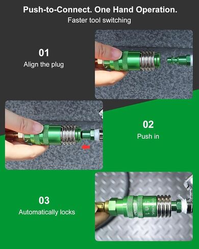GODESON 4-Piece 1/4" NPT Air Hose Fittings, 5-in-1 Safety Universal Air Coupler and 3 Plugs, Accepts M V T A L Style Plugs, Steel/Aluminum, for Air Compressor Quick Connect Fittings with Teflon Tape in Kuwait