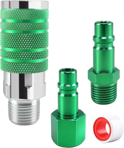 GODESON 1/2" Air Hose Fittings Kit, 3-Piece Quick Connect Adapter, 1/2" Male NPT I/M Industrial Coupler and 2 Plugs, 300 PSI Green Plated Heavy Duty Iron, Ideal for Pneumatic Tools & Air Compressor in Kuwait