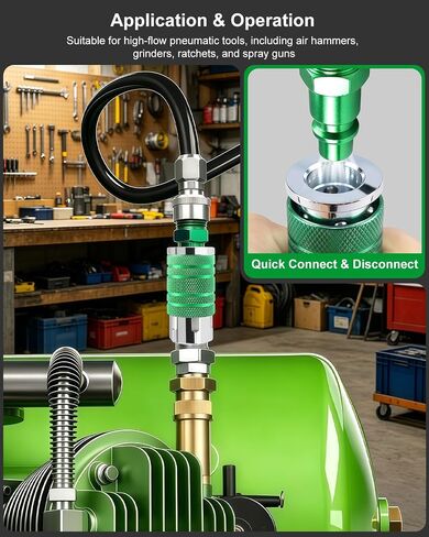 GODESON 1/2" Air Hose Fittings Kit, 3-Piece Quick Connect Adapter, 1/2" Male NPT I/M Industrial Coupler and 2 Plugs, 300 PSI Green Plated Heavy Duty Iron, Ideal for Pneumatic Tools & Air Compressor in Kuwait