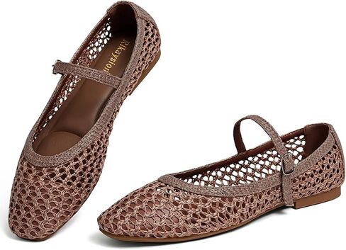 Women Mary Jane Woven Flats Dressy Ballet Flats with Square Toe Adjustable Strap Comfortable Work Shoes Lightweight Non Slip Casual Flats in Kuwait
