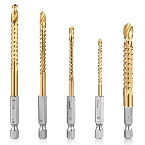 5Pcs Titanium Coated HSS Twist Drill Bits, 3-8mm Hex Shank Serrated Cutting Drills Bit Side Cutting Drills Bits Serrated Side Cuttings Drill Bit Woodworking Tools for Wood Metal Plastic Hole in Kuwait