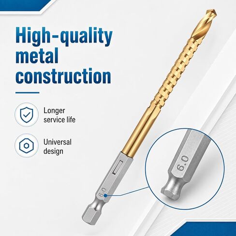 5Pcs Titanium Coated HSS Twist Drill Bits, 3-8mm Hex Shank Serrated Cutting Drills Bit Side Cutting Drills Bits Serrated Side Cuttings Drill Bit Woodworking Tools for Wood Metal Plastic Hole in Kuwait