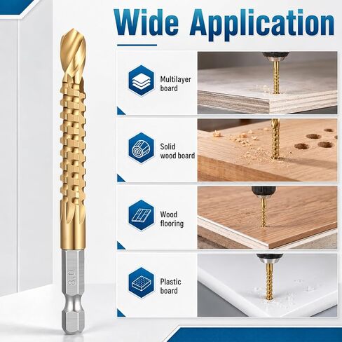 5Pcs Titanium Coated HSS Twist Drill Bits, 3-8mm Hex Shank Serrated Cutting Drills Bit Side Cutting Drills Bits Serrated Side Cuttings Drill Bit Woodworking Tools for Wood Metal Plastic Hole in Kuwait