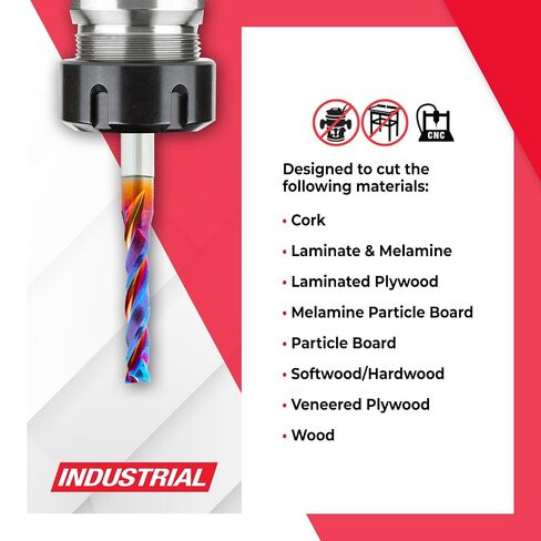 Amana Tool 46187-K CNC SC Spektra Extreme Tool Life Coated Mortise Compression Spiral 3/16 D x 1 CH 1/4 SHK 2-1/2 Inch Long 2 Flute Router Bit in Kuwait