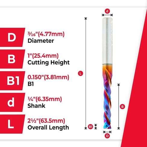 Amana Tool 46187-K CNC SC Spektra Extreme Tool Life Coated Mortise Compression Spiral 3/16 D x 1 CH 1/4 SHK 2-1/2 Inch Long 2 Flute Router Bit in Kuwait
