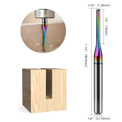 CNC Router Bits,1/8 inch Shank, 1/16 inch Cutting Dia,2 Flutes Straight Router Bit with DLC Coating Tungsten Steel End Mill Cutter for MDF PVC Acrylic Chipboard Wood 5 Pack in Kuwait