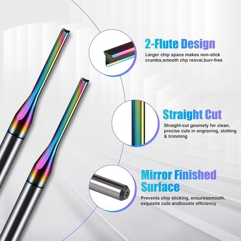 CNC Router Bits,1/8 inch Shank, 1/16 inch Cutting Dia,2 Flutes Straight Router Bit with DLC Coating Tungsten Steel End Mill Cutter for MDF PVC Acrylic Chipboard Wood 5 Pack in Kuwait