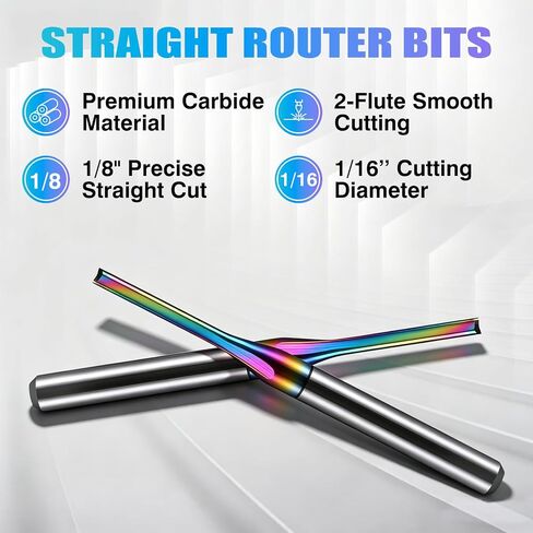 CNC Router Bits,1/8 inch Shank, 1/16 inch Cutting Dia,2 Flutes Straight Router Bit with DLC Coating Tungsten Steel End Mill Cutter for MDF PVC Acrylic Chipboard Wood 5 Pack in Kuwait