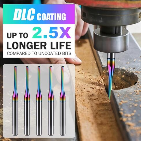 CNC Router Bits,1/8 inch Shank, 1/16 inch Cutting Dia,2 Flutes Straight Router Bit with DLC Coating Tungsten Steel End Mill Cutter for MDF PVC Acrylic Chipboard Wood 5 Pack in Kuwait