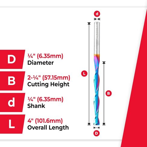 Amana Tool Spektra Extreme Tool Life Solid Carbide CNC Up-Cut Spiral Foam Cutting Router Bit, 46272-K, 1/4 D x 2-1/4 CH x 1/4 SHK x 4 Inch Long in Kuwait