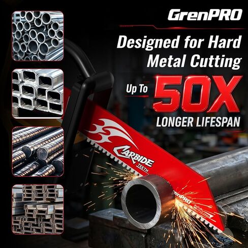 GRENPRO 3PCS Carbide Reciprocating Saw Blades, 6-Inch 8TPI Bi-Metal | for Thick Metal/Cast Iron/Alloy Steel Cutting, Non-Stick Coated Endurance Blade for Reciprocating Saws in Kuwait