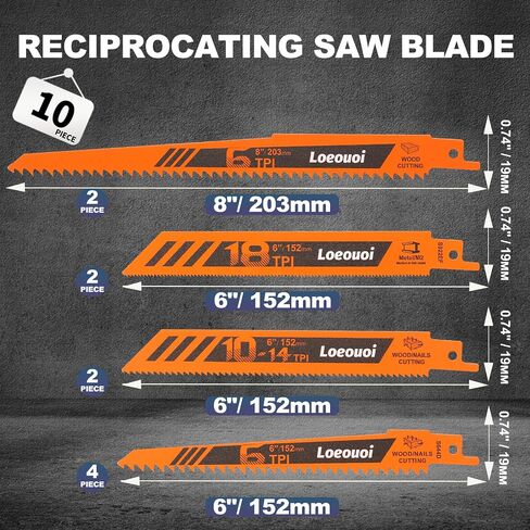 10-Piece Reciprocating Saw Blades, 6 & 8 Inch Wood & Metal Cutting | High Carbon Steel Universal Sawzall Blades for Tree Pruning, Wood, Metal & Pipe Cutting, Perfect for Garden Work and Repairs in Kuwait