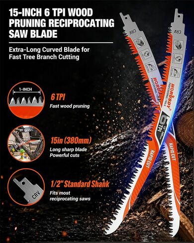 15 Inch Reciprocating Saw Blades, 5 Pack, 6TPI Japanese Teeth Arc Edge CR-V Steel Pruning Saw Blades for Tree Trimming and Wood Cutting, with Storage Case in Kuwait