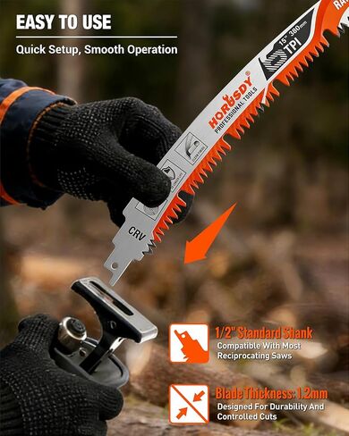 15 Inch Reciprocating Saw Blades, 5 Pack, 6TPI Japanese Teeth Arc Edge CR-V Steel Pruning Saw Blades for Tree Trimming and Wood Cutting, with Storage Case in Kuwait