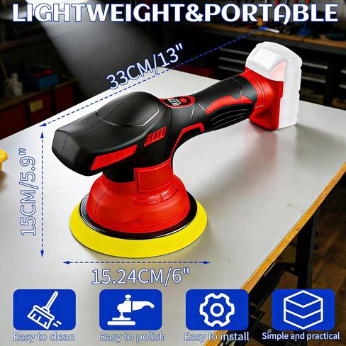 Cordless Buffer Polisher Kit For Milwaukee 18V LI-ION Battery (Battery Not Include), 6 Inch Portable Orbital Buffer Polisher with 15pcs Polishing Accessories, 8 Variable Speed for Car Polishing/Waxing in Kuwait