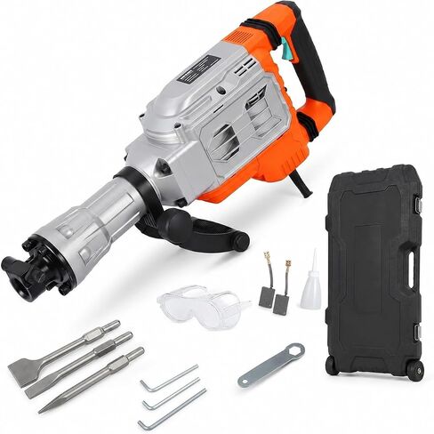 1700W Electric Demolition Jack-Hammer, 1900 BPM Heavy Duty Jack-Hammer Concrete Breaker with 60J Impact Energy & Anti-Vibration System, 360° Handle & Carrying Case, 3pcs Chisels in Kuwait
