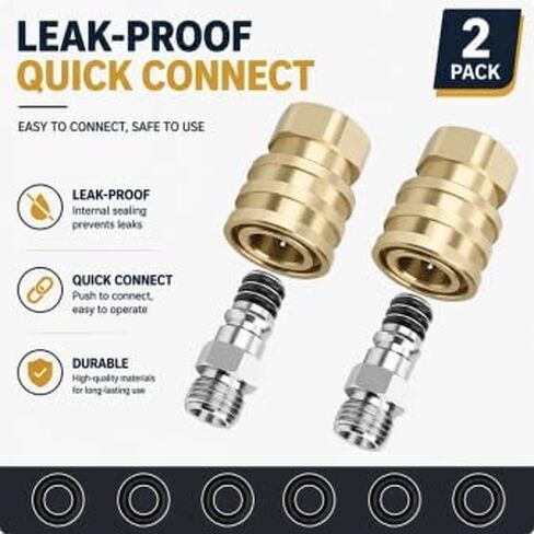 Airless Paint Sprayer Quick Connect Coupler 2-Pack, 1/4 Inch Stainless Steel or Brass Adapter, High Pressure Leak-Free Connector for Spray Gun Hose (Brass Finish) in Kuwait