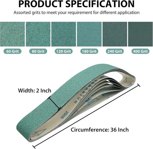 2 x 36 Inch Ceramic Sanding Belts, 6 Pack | 60/80/120/180/240/400 Grit, for Knife Making, Rust Removal in Kuwait