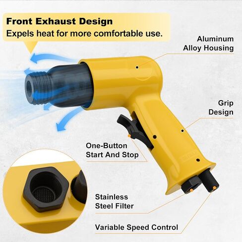 2 in 1 Air Needle Scaler, 4500 BPM Pneumatic Chisel Hammer Kit | High Impact Rust Remover Tool with 38-Pcs Replacement Flat-head Descaling Needles & 4 Chisel Bits, Yellow in Kuwait