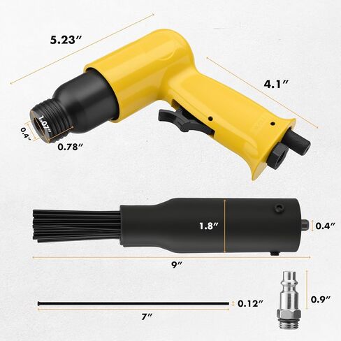 2 in 1 Air Needle Scaler, 4500 BPM Pneumatic Chisel Hammer Kit | High Impact Rust Remover Tool with 38-Pcs Replacement Flat-head Descaling Needles & 4 Chisel Bits, Yellow in Kuwait