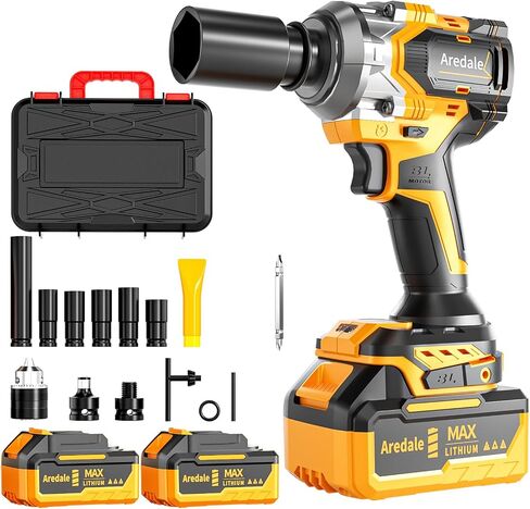 Cordless Impact Wrench, Brushless Motor 450N.m (380Ft-lbs), 1/2 Inch cordless Impact Gun with 2 x 4.0Ah Battery, 6 Sockets Electric Impact Wrench for Car/DIY Furniture/Home in Kuwait