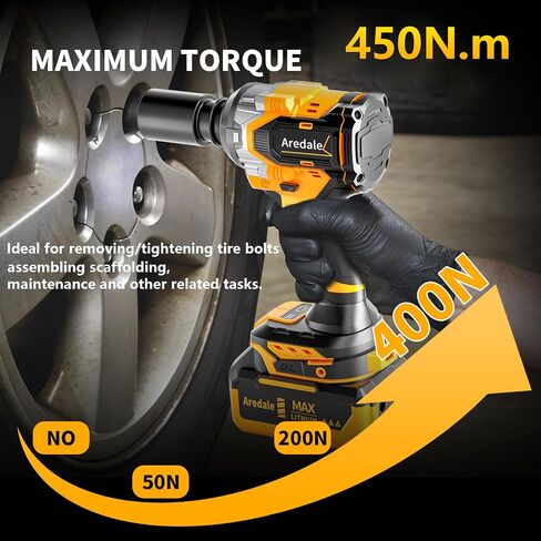 Cordless Impact Wrench, Brushless Motor 450N.m (380Ft-lbs), 1/2 Inch cordless Impact Gun with 2 x 4.0Ah Battery, 6 Sockets Electric Impact Wrench for Car/DIY Furniture/Home in Kuwait