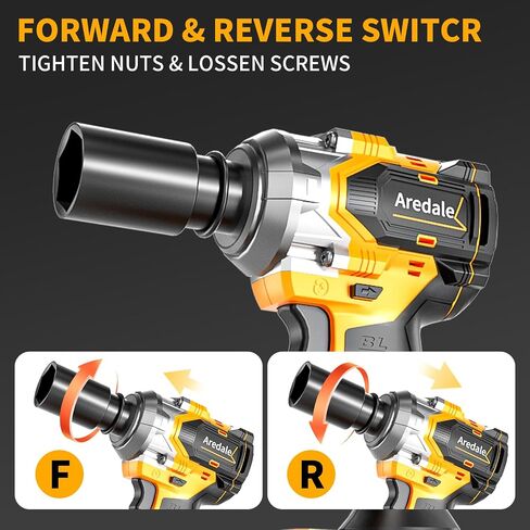 Cordless Impact Wrench, Brushless Motor 450N.m (380Ft-lbs), 1/2 Inch cordless Impact Gun with 2 x 4.0Ah Battery, 6 Sockets Electric Impact Wrench for Car/DIY Furniture/Home in Kuwait