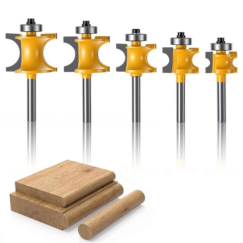 5 PCS Bullnose Router Bit Set 1/4-Inch Shank Half Round Bearing Bullnose | Woodworking Cutter 1/8" 3/16" 1/4" 5/16" 3/8" - Carbide Bearing Half Round Edge Router Bits for Door Table Cabinet Shelve in Kuwait