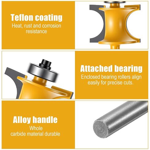 5 PCS Bullnose Router Bit Set 1/4-Inch Shank Half Round Bearing Bullnose | Woodworking Cutter 1/8" 3/16" 1/4" 5/16" 3/8" - Carbide Bearing Half Round Edge Router Bits for Door Table Cabinet Shelve in Kuwait