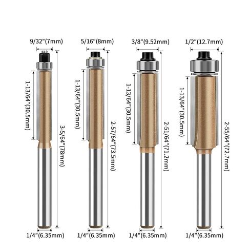 2-Degree Spiral Flush Trim Router Bit 1/4" Shank 1/4" C3 Carbide in Kuwait