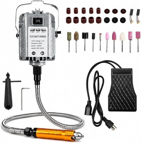 1000W Flex Shaft Grinder, 30000RPM Flex Shaft Rotary Tool with Foot Pedal, Variable Speed Hanging Carver, Metal Flex Shaft, Forward/Reverse for Jewelry Wood Metal in Kuwait