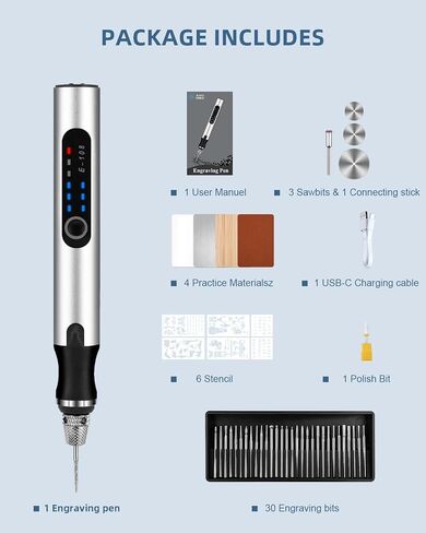 Cordless Rotary Tool, Mini Electric Engraving Pen, 34 Bits & 3-Speed Adjust, Practice Materialse & Stencil, Rotary Tool for 60+ Surfaces Cordless Engraver Pen for Artists & DIY in Kuwait