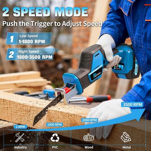Cordless Reciprocating Saw,Electric Saw with 2 X 4.0Ah Batteries, Handheld Brushless Motor Saw Lightweight with Variable Speed 0-3500 SPM,12 Blades,Cordless Saw for Cutting Wood PVC Pipe in Kuwait