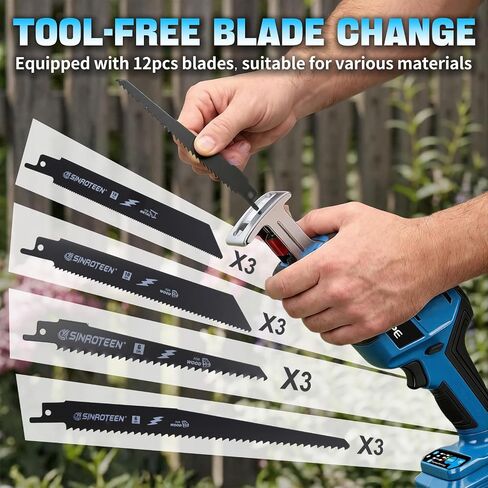 Cordless Reciprocating Saw,Electric Saw with 2 X 4.0Ah Batteries, Handheld Brushless Motor Saw Lightweight with Variable Speed 0-3500 SPM,12 Blades,Cordless Saw for Cutting Wood PVC Pipe in Kuwait