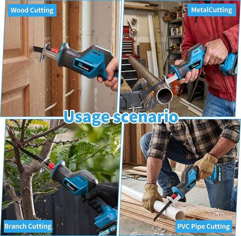 Cordless Reciprocating Saw,Electric Saw with 2 X 4.0Ah Batteries, Handheld Brushless Motor Saw Lightweight with Variable Speed 0-3500 SPM,12 Blades,Cordless Saw for Cutting Wood PVC Pipe in Kuwait