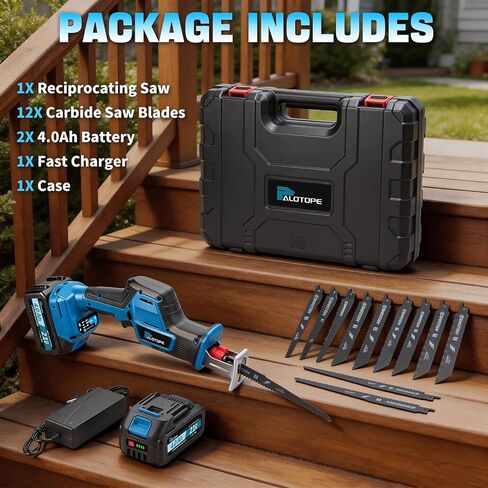 Cordless Reciprocating Saw,Electric Saw with 2 X 4.0Ah Batteries, Handheld Brushless Motor Saw Lightweight with Variable Speed 0-3500 SPM,12 Blades,Cordless Saw for Cutting Wood PVC Pipe in Kuwait