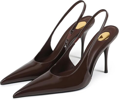 Womens Slingback High Heel Pumps Pointed Toe Patent Leather Stiletto Heels Elegant Dress Shoes for Wedding Party Evening in Kuwait