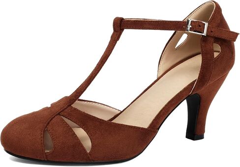 Women's Retro Mary Jane 1920s-1950s Vintage Two-Tone Wingtip Block Heel Closed Round Toe Adjustable T-Strap Pumps Shoes in Kuwait