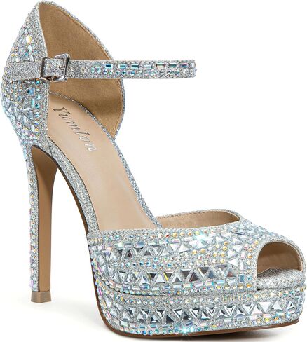 Women's Heels Peep Toe Platform Sandals Stiletto High Heels Sparkly Rhinestones Heel Wedding Shoes for Bride Party Evening Dress Pumps in Kuwait