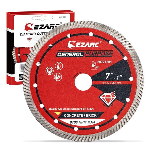 EZARC 7 inch Turbo Diamond Saw Blades for Angle Grinder, 7" Diamond Blade for Fast Cutting Concrete Granite Marble Brick, 1" Arbor with 5/8" Brass Washer Adapter(1-Pack) in Kuwait