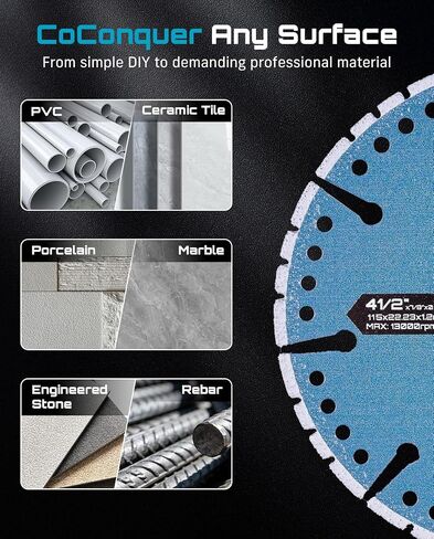 SEESII 4.5" Segmented Diamond Saw Blade 2 Pack – Cutting Discs 4 1/2 for Angle Grinder Fast Cutting of Porcelain Tile, Ceramic, Brick, and Masonry, Angle Grinder Disc with 7/8 Inch Arbor (115mm) in Kuwait