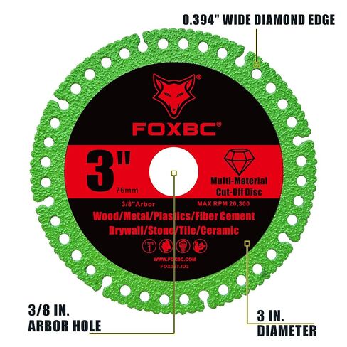 FOXBC 3 Inch Diamond Blades, Multi-Material Cut Off Wheel Disc - 3 Pack | 3/8" arbor, Cutting for Metal, Tile, Drywall, Fiber Cement, Plastic, Fiberglass in Kuwait