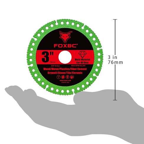 FOXBC 3 Inch Diamond Blades, Multi-Material Cut Off Wheel Disc - 3 Pack | 3/8" arbor, Cutting for Metal, Tile, Drywall, Fiber Cement, Plastic, Fiberglass in Kuwait