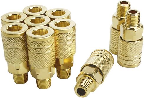 10 Pack 1/4 Inch NPT Male Air Coupler - Industrial M Style Quick Connect Coupling, Brass Finish for Durability & Safe Air Hose Disconnection in Kuwait