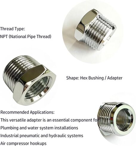 35PCS Reducer Bushing Set, 1/4" NPT to 1/8" NPT, 3/8" to 1/4", 1/2" to 3/8" & 3/4"x1/2" Steel Pipe Fittings, Thread Adapter for Air Hose, Pressure Washer, Plumbing in Kuwait