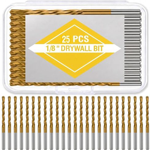 25 Pcs Drywall Cutting Bit, 1/8 Inch Spiral Rotary Cut Out Bits, Titanium Coated High Speed Steel Drywall Router Bits for Drywall and Gypsum Board Cutouts, Outlet Boxes, Wall Openings in Kuwait